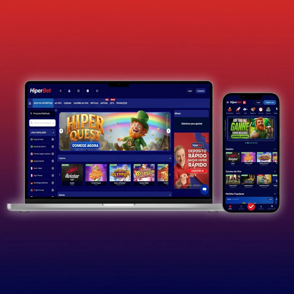 Interface do site Hiperbet com barra de navegação mostrando Apostas, Cassino, eSports e Promoções para usuários brasileiros