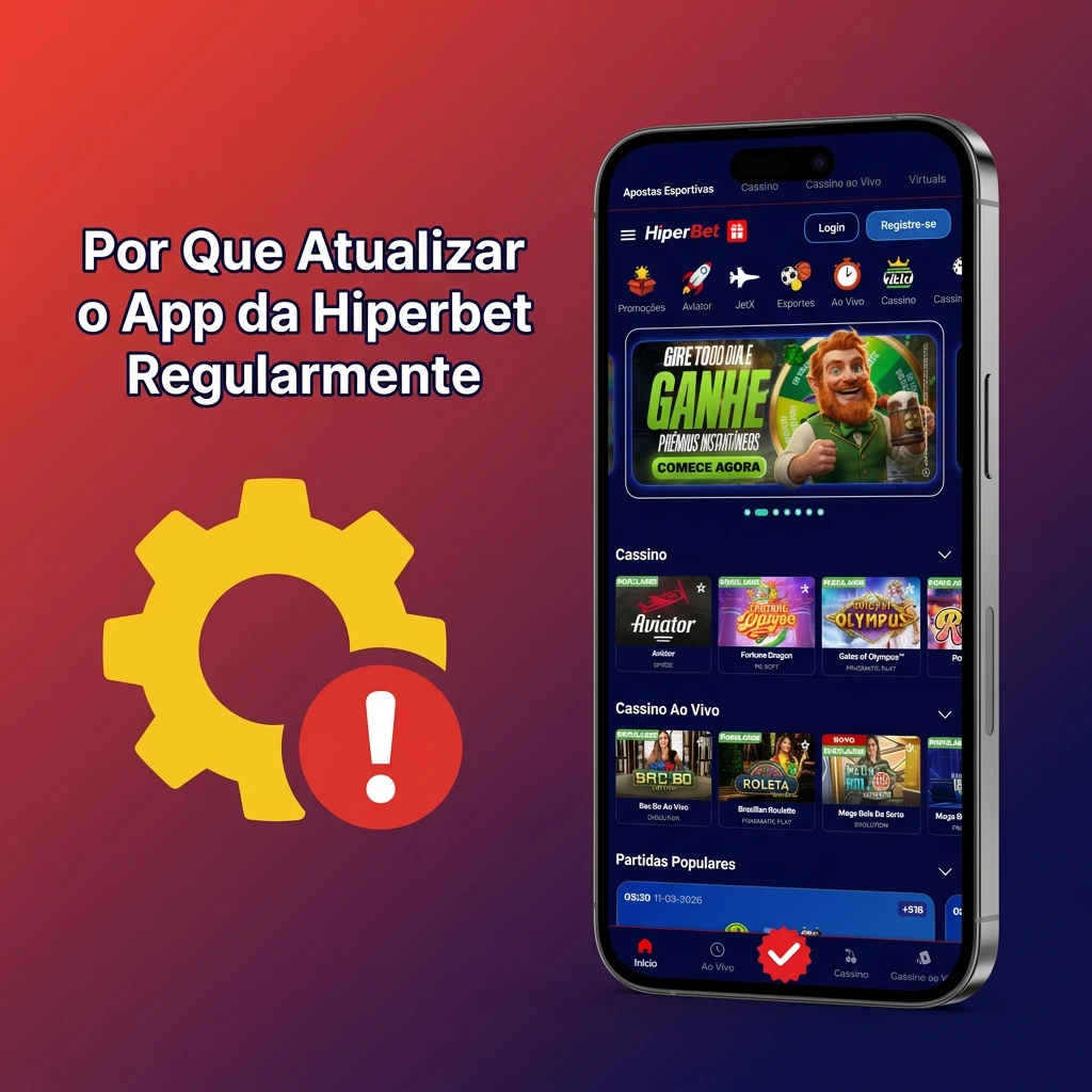 Smartphone displaying Hiperbet app update notification with performance and security improvement highlights